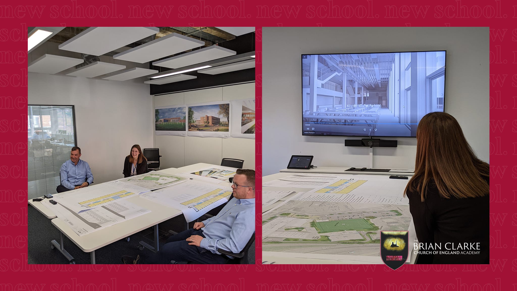 Allison with members of the Willmott Dixon team, reviewing plans and watching the fly-through animation